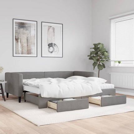 Divano Letto Estraibile Cassetti Grigio Scuro 90x200cm Tessuto