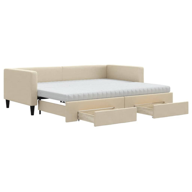 Divano Letto Estraibile con Cassetti Crema 90x200 cm in Tessuto