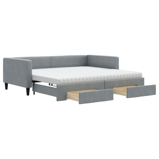 Divano Letto Estraibile Cassetti Grigio Chiaro 100x200 Tessuto