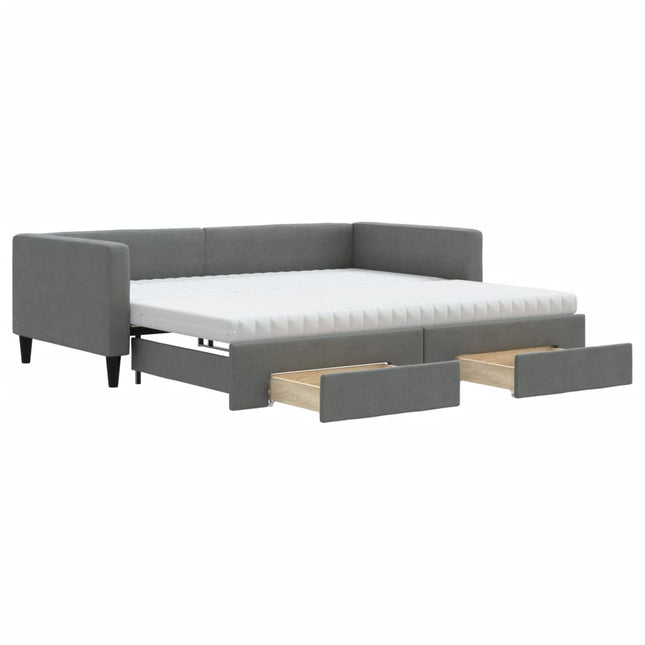 Divano Letto Estraibile Cassetti Grigio Scuro 100x200cm Tessuto