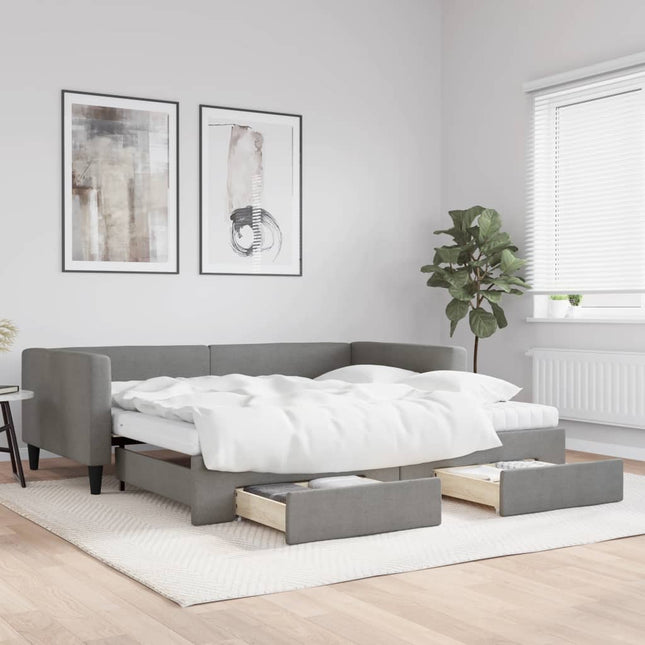 Divano Letto Estraibile Cassetti Grigio Scuro 100x200cm Tessuto