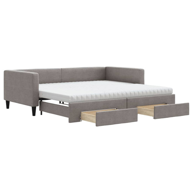 Divano Letto Estraibile con Cassetti Tortora 100x200 cm Tessuto