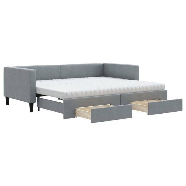 Divano Letto Estraibile Cassetti Grigio Chiaro 90x190cm Tessuto