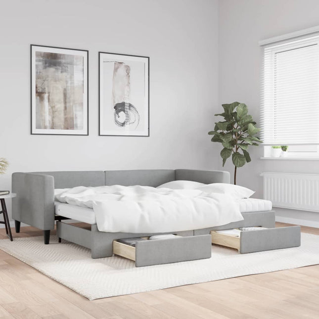 Divano Letto Estraibile Cassetti Grigio Chiaro 90x190cm Tessuto