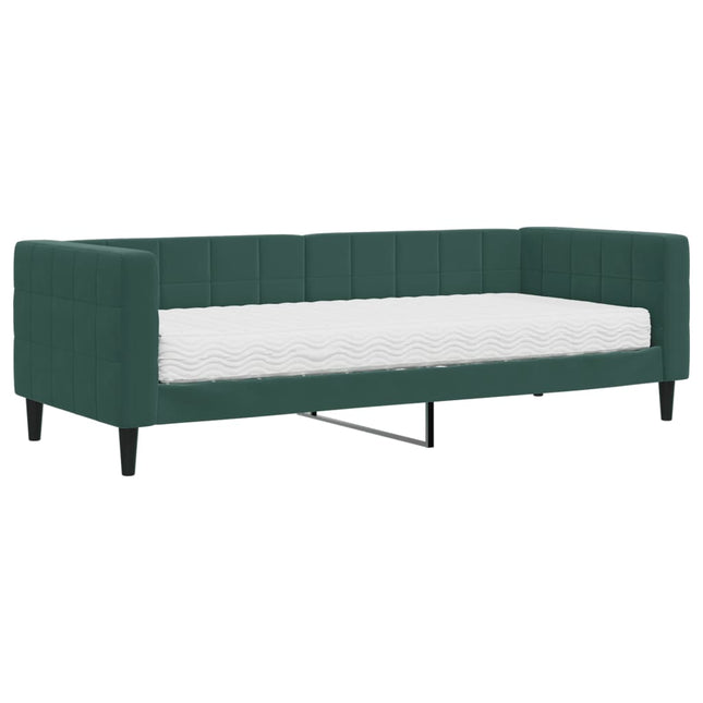 Divano Letto con Materasso Verde Scuro 80x200 cm in Velluto