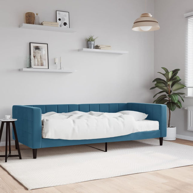 Divano Letto con Materasso Blu 90x200 cm in Velluto