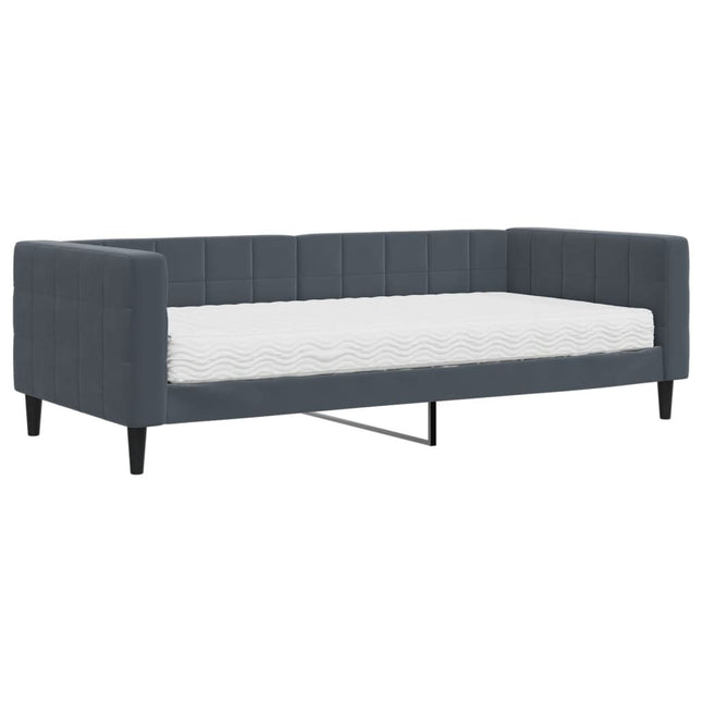 Divano Letto con Materasso Grigio Scuro 90x200 cm in Velluto