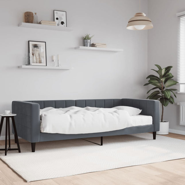 Divano Letto con Materasso Grigio Scuro 90x200 cm in Velluto