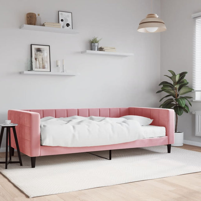 Divano Letto con Materasso Rosa 100x200 cm in Velluto
