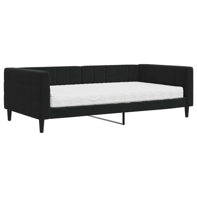 Divano Letto con Materasso Nero 100x200 cm in Velluto