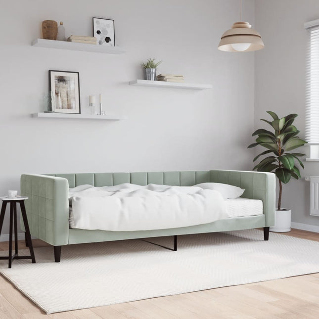 Divano Letto con Materasso Grigio Chiaro 90x190 cm in Velluto