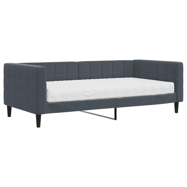 Divano Letto con Materasso Grigio Scuro 90x190 cm in Velluto