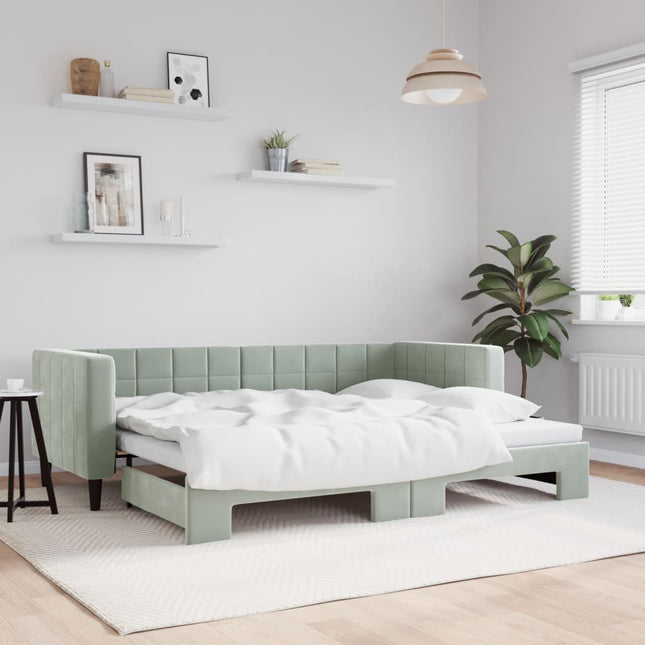 Divano Letto con Letto Estraibile Grigio Chiaro 80x200 Velluto