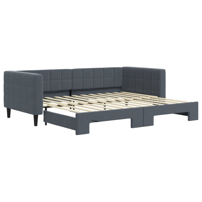 Divano Letto con Letto Estraibile Grigio Scuro 90x200cm Velluto