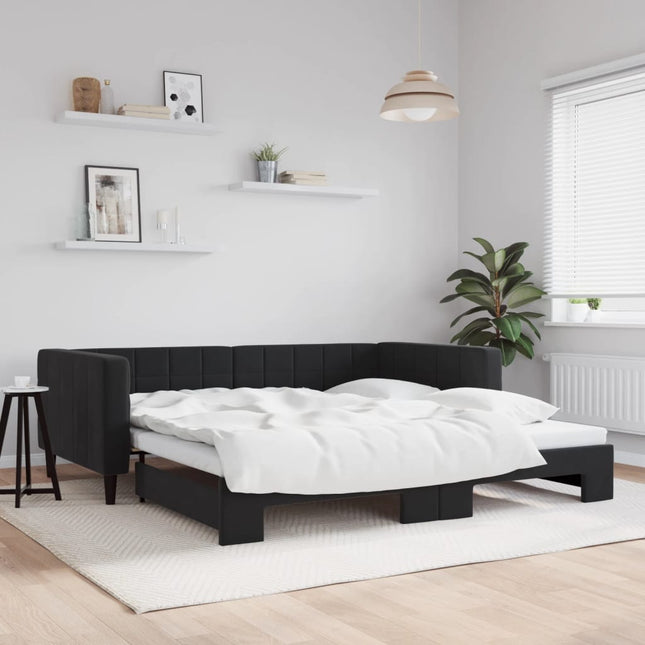Divano Letto con Letto Estraibile Nero 100x200 cm in Velluto