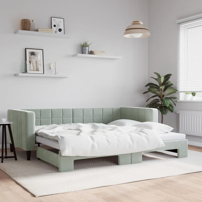 Divano Letto con Letto Estraibile Grigio Chiaro 90x190 Velluto
