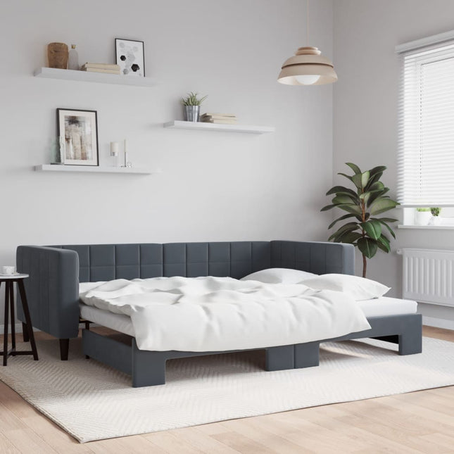 Divano Letto con Letto Estraibile Grigio Scuro 90x190cm Velluto