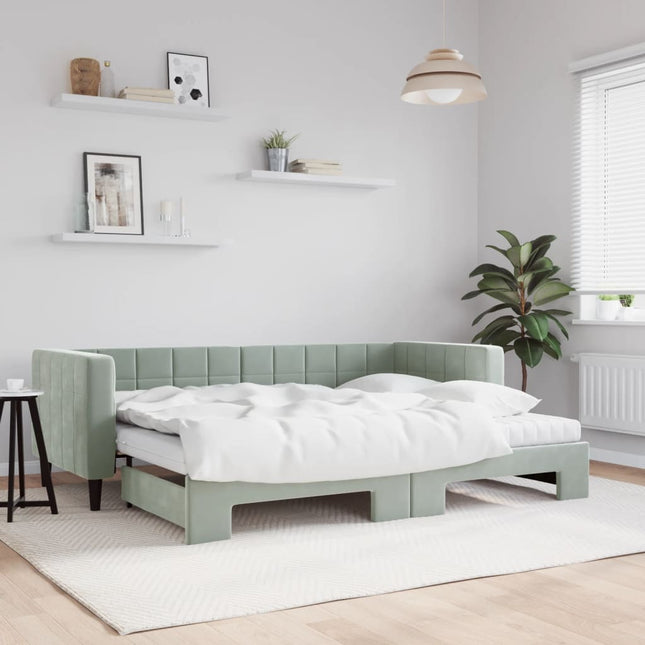 Divano Letto Estraibile Materassi Grigio Chiaro 80x200 Velluto