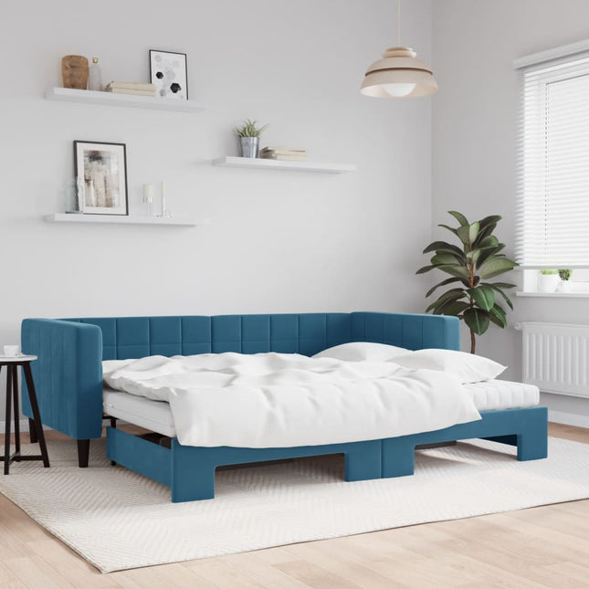 Divano Letto Estraibile con Materassi Blu 90x200 cm Velluto