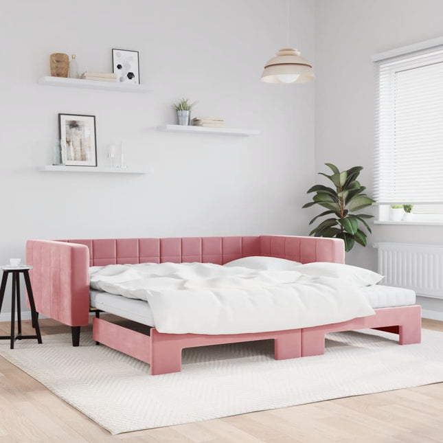 Divano Letto Estraibile con Materassi Rosa 100x200 cm Velluto