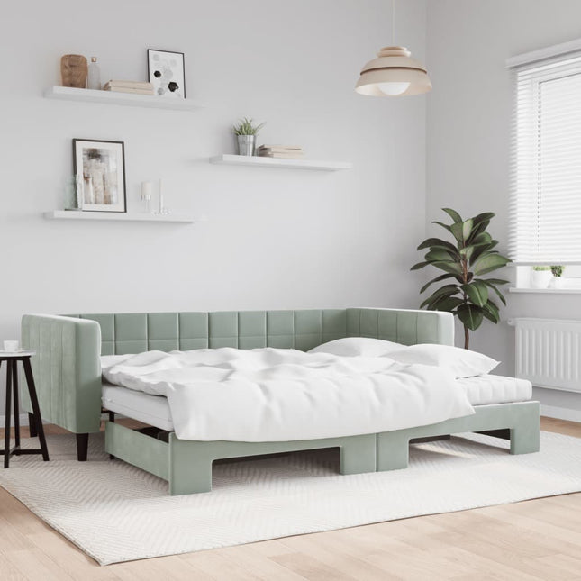 Divano Letto Estraibile Materassi Grigio Chiaro 90x190 Velluto