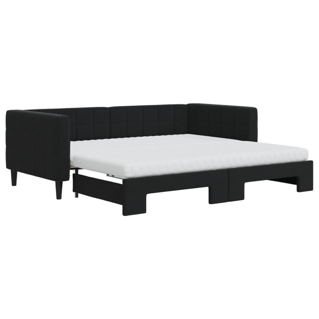 Divano Letto Estraibile con Materassi Nero 90x190 cm Velluto