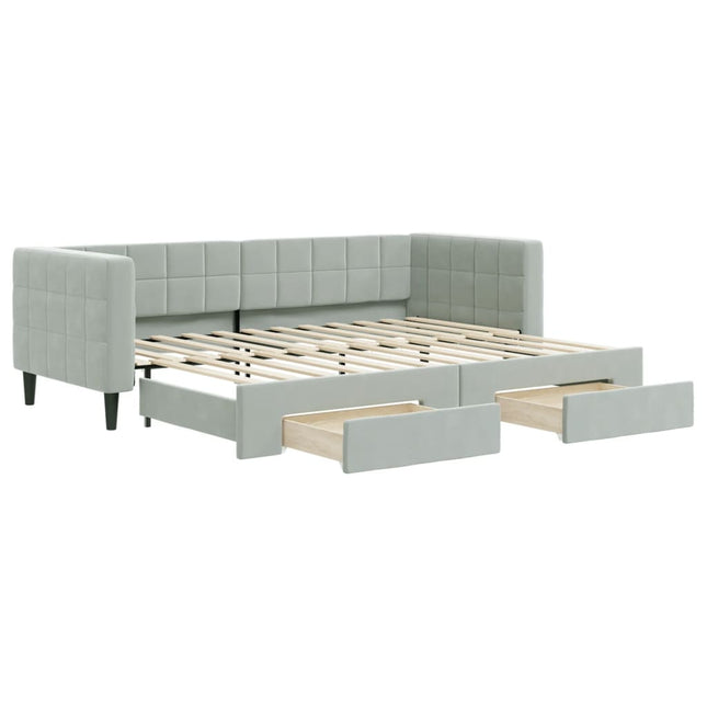 Divano Letto Estraibile Cassetti Grigio Chiaro 80x200cm Velluto