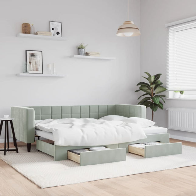 Divano Letto Estraibile Cassetti Grigio Chiaro 80x200cm Velluto