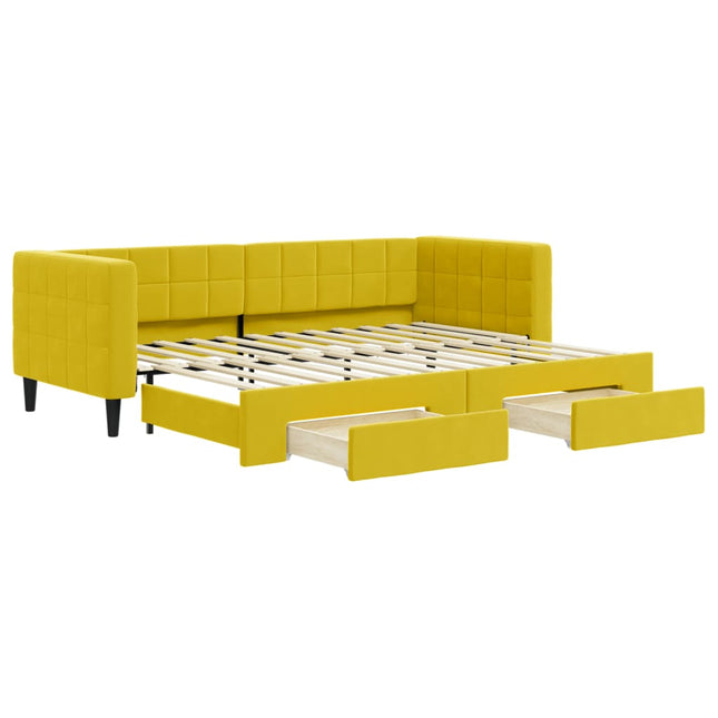 Divano Letto Estraibile con Cassetti Giallo 80x200cm in Velluto