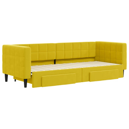 Divano Letto Estraibile con Cassetti Giallo 80x200cm in Velluto