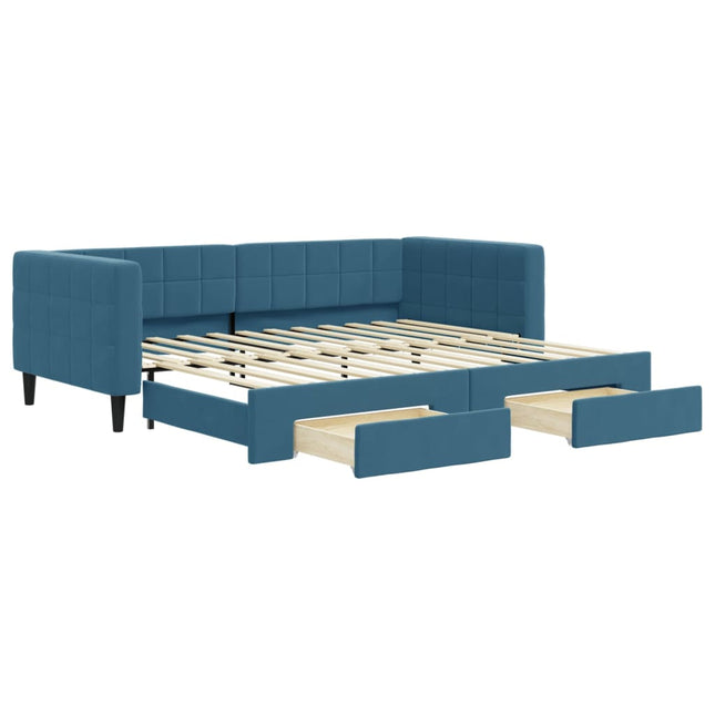 Divano Letto Estraibile con Cassetti Blu 90x200 cm in Velluto