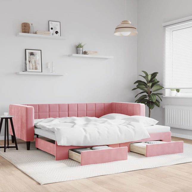 Divano Letto Estraibile con Cassetti Rosa 90x200 cm Velluto