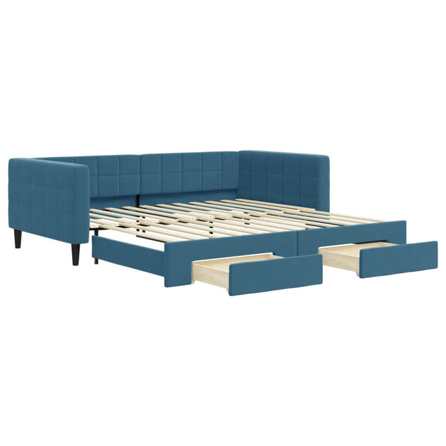 Divano Letto Estraibile con Cassetti Blu 100x200 cm in Velluto