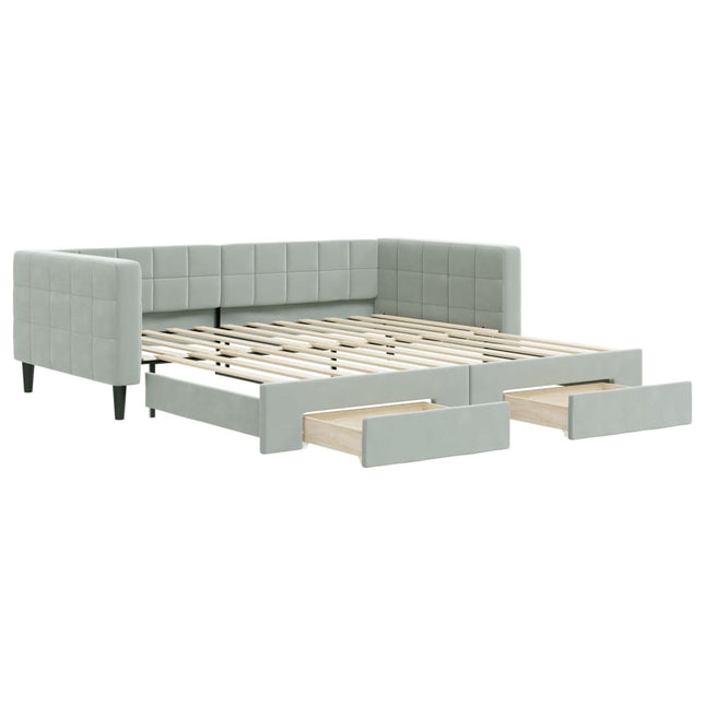 Divano Letto Estraibile Cassetti Grigio Chiaro 100x200 Velluto