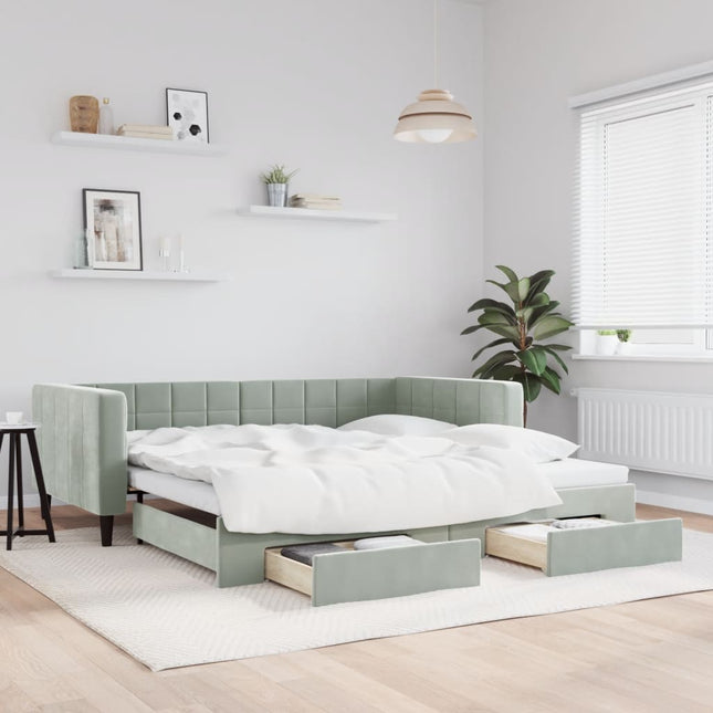 Divano Letto Estraibile Cassetti Grigio Chiaro 100x200 Velluto