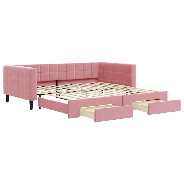Divano Letto Estraibile con Cassetti Rosa 100x200 cm Velluto