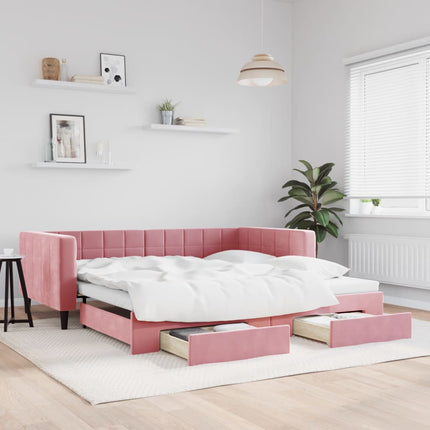 Divano Letto Estraibile con Cassetti Rosa 100x200 cm Velluto