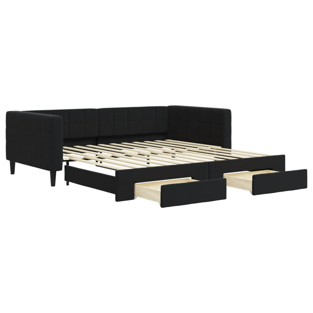Divano Letto Estraibile con Cassetti Nero 100x200 cm in Velluto