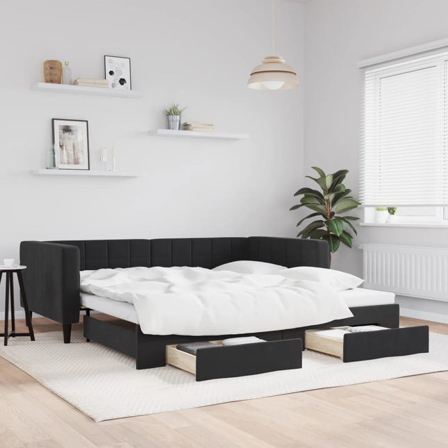 Divano Letto Estraibile con Cassetti Nero 100x200 cm in Velluto
