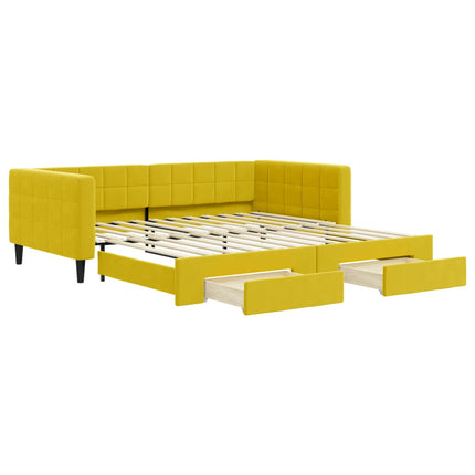 Divano Letto Estraibile con Cassetti Giallo 100x200cm Velluto