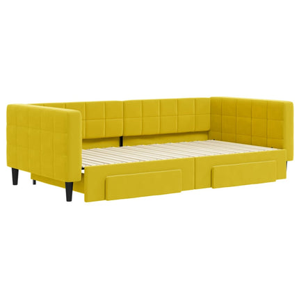 Divano Letto Estraibile con Cassetti Giallo 100x200cm Velluto