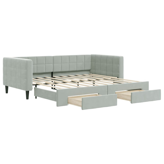 Divano Letto Estraibile Cassetti Grigio Chiaro 90x190cm Velluto