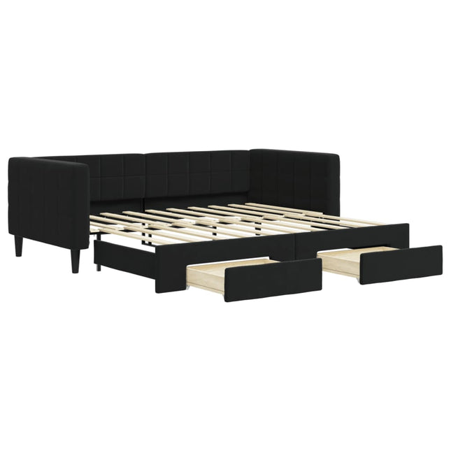 Divano Letto Estraibile con Cassetti Nero 90x190 cm in Velluto
