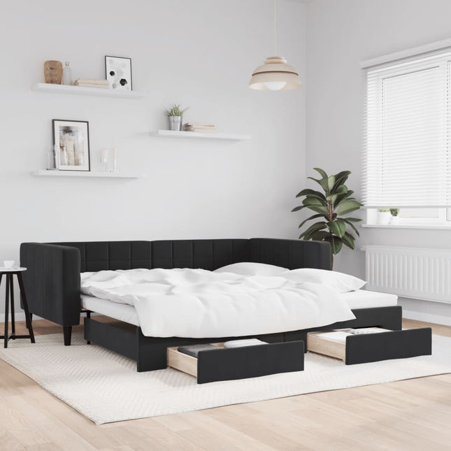 Divano Letto Estraibile con Cassetti Nero 90x190 cm in Velluto
