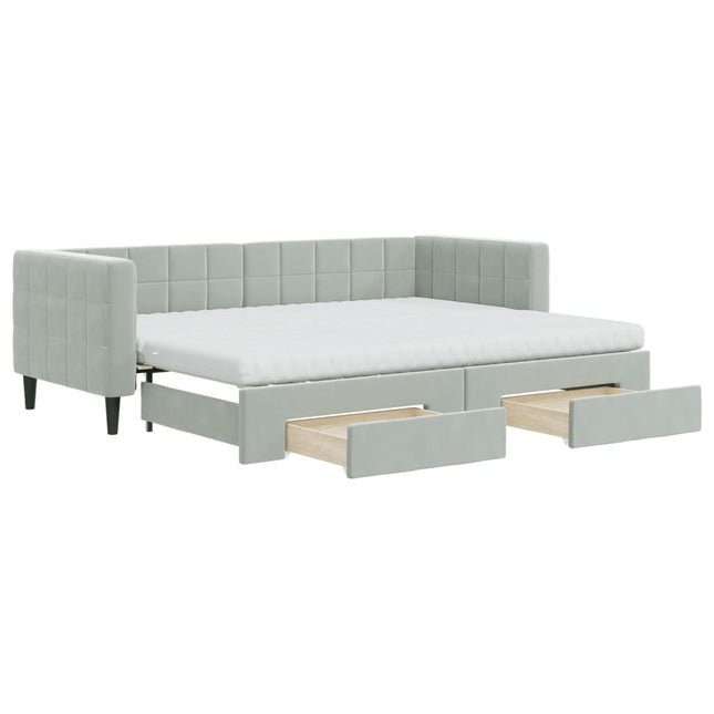 Divano Letto Estraibile Cassetti Grigio Chiaro 80x200cm Velluto