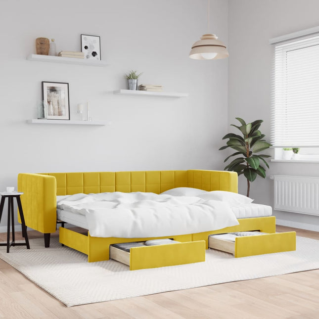 Divano Letto Estraibile con Cassetti Giallo 80x200cm in Velluto