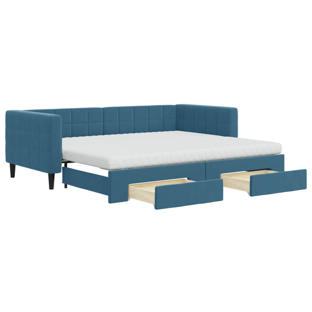 Divano Letto Estraibile con Cassetti Blu 90x200 cm in Velluto