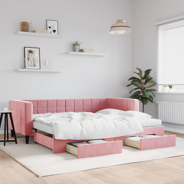 Divano Letto Estraibile con Cassetti Rosa 90x200 cm Velluto