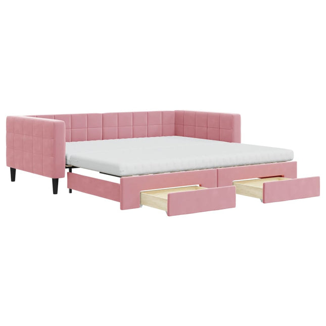 Divano Letto Estraibile con Cassetti Rosa 100x200 cm Velluto