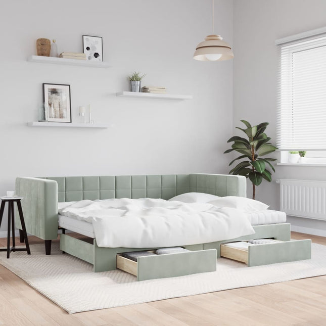 Divano Letto Estraibile Cassetti Grigio Chiaro 90x190cm Velluto